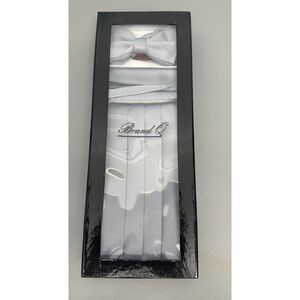 New In Box Brand Q Silver Gray Cummerbund‎ Bowtie Hankie Set Wedding Prom  #5